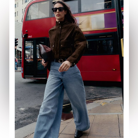 Zara 100% SUEDE LEATHER BOMBER JACKET WITH POCKETS - Picture 15 of 15